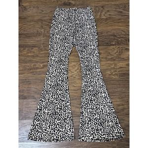 Nasty Gal Black and Beige Leopard Print Flared Pants